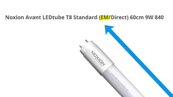 EM als Abkürzung für ein konventionelles Vorschaltgerät im Produkttitel einer LED-Röhre